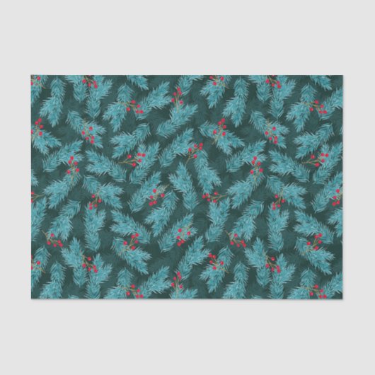 松の小枝と赤い果実クリスマスパターン 薄葉紙 (正面)