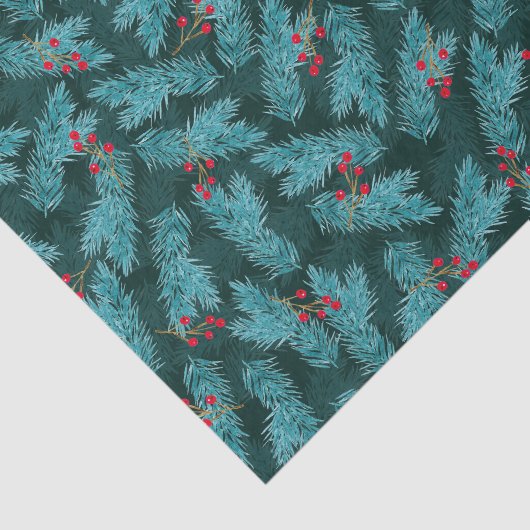 松の小枝と赤い果実クリスマスパターン 薄葉紙 (詳細)