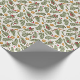 松の小枝，果実，砂糖漬けのオレンジ，クリスマス ラッピングペーパー