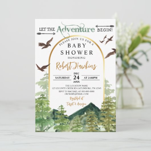 松の木が冒険に赤ちゃんシャワーを始める 招待状 (スタンド正面)