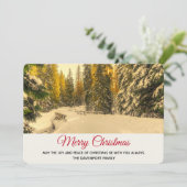 松の木が咲く雪の冬の道クリスマス シーズンカード (スタンド正面)