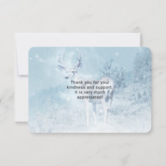 松の木が植えられた冬の鹿ありがとう サンキューカード (裏面)