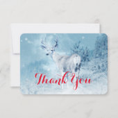 松の木が植えられた冬の鹿ありがとう サンキューカード (正面)
