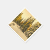 松の木が生える雪の冬の道 スタンダードカクテルナプキン (角)