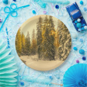 松の木が生える雪の冬の道 ペーパープレート (パーティー)