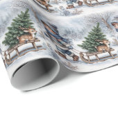 松の木で古いファッションドそり引っ張る少年 ラッピングペーパー (ロールコーナー)