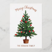 松の木で飾られたクリスマスツリー 箔シーズンカード (正面)