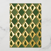 松の木とハーレクインのホリデーカード