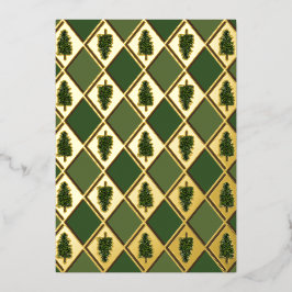 松の木とハーレクインのホリデーカード 箔シーズンカード