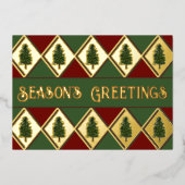 松の木とハーレクインのホリデーカード 箔シーズンカード (正面)