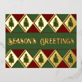 松の木とハーレクインのホリデー ポストカード (正面)