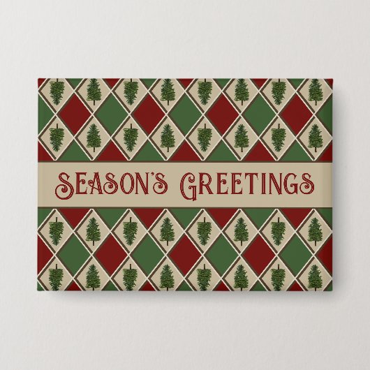 松の木とハーレクインのボタン 缶バッジ (正面)