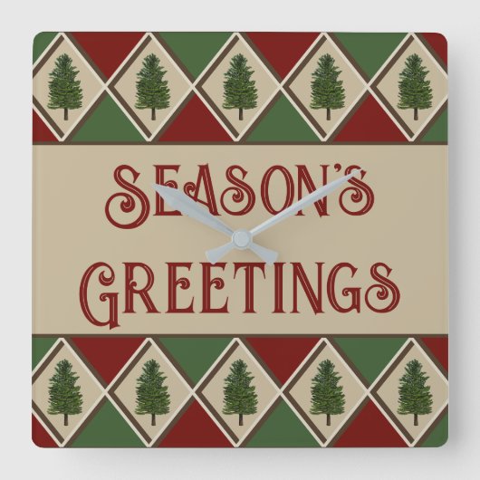 松の木とハーレクインの壁時計 スクエア壁時計 (正面)