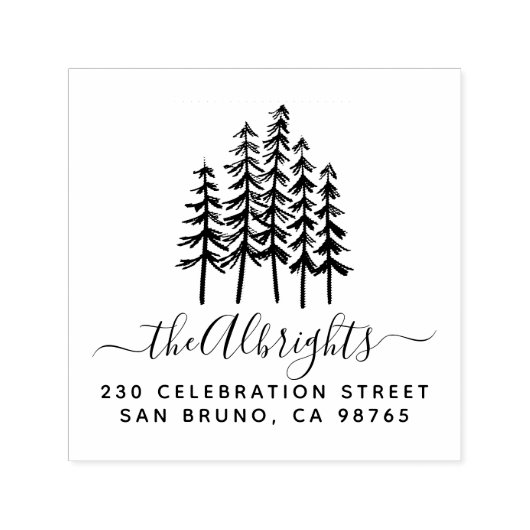 松の木と家名署名差出人住所 セルフインキングスタンプ (デザイン)