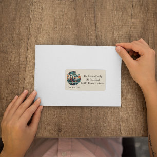 松の木と山、カスタマイズ可能 ラベル