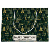 松の木と星の緑のカスタムクリスマス ラージペーパーバッグ (正面)