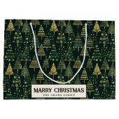 松の木と星の緑のカスタムクリスマス ラージペーパーバッグ (裏面)