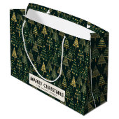 松の木と星の緑のカスタムクリスマス ラージペーパーバッグ (裏面アングル)