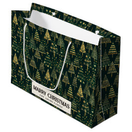 松の木と星の緑のカスタムクリスマス ラージペーパーバッグ
