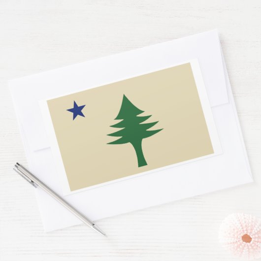 松の木と星1901メイン州国旗 長方形シール (封筒)