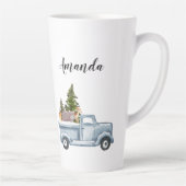 松の木と森の動物とクリスマストラック カフェラテマグ (右)