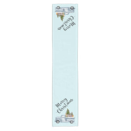 松の木と森の動物とクリスマストラック ショートテーブルランナー