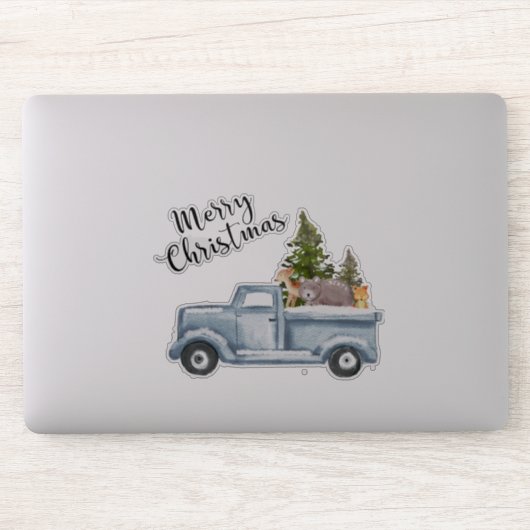 松の木と森の動物とクリスマストラック シール (コンピューター)