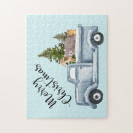 松の木と森の動物とクリスマストラック ジグソーパズル