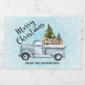 松の木と森の動物とクリスマストラック スパークリングワインラベル (シングルラベル)