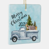 松の木と森の動物とクリスマストラック セラミックオーナメント (右)