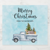 松の木と森の動物とクリスマストラック ビールラベル (シングルラベル)