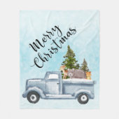 松の木と森の動物とクリスマストラック フリースブランケット (正面)