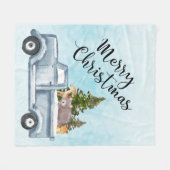 松の木と森の動物とクリスマストラック フリースブランケット (正面(横))