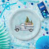 松の木と森の動物とクリスマストラック ペーパープレート (パーティー)