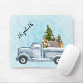 松の木と森の動物とクリスマストラック マウスパッド (マウス)