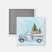 松の木と森の動物とクリスマストラック マグネット (正面/裏面)