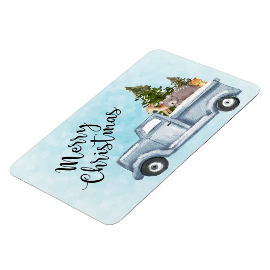 松の木と森の動物とクリスマストラック マグネット (左側)