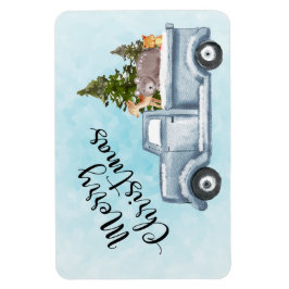 松の木と森の動物とクリスマストラック マグネット