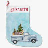 松の木と森の動物とクリスマストラック ラージクリスマスストッキング (正面)