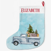 松の木と森の動物とクリスマストラック ラージクリスマスストッキング (裏面)