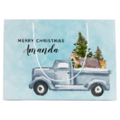 松の木と森の動物とクリスマストラック ラージペーパーバッグ (正面)