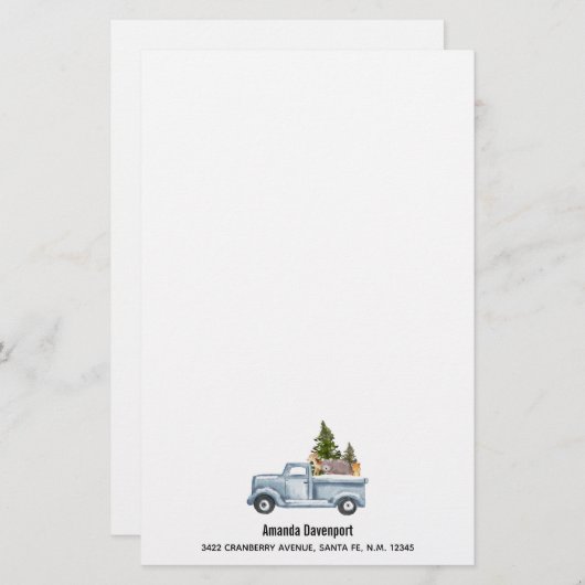 松の木と森の動物とクリスマストラック 便箋 (正面/裏面)