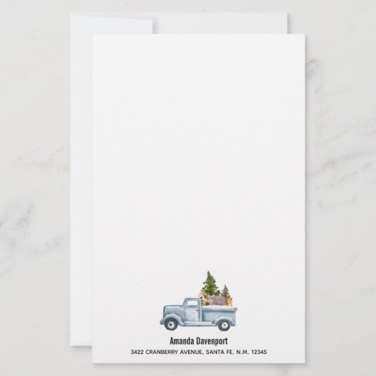 松の木と森の動物とクリスマストラック 便箋 (正面)