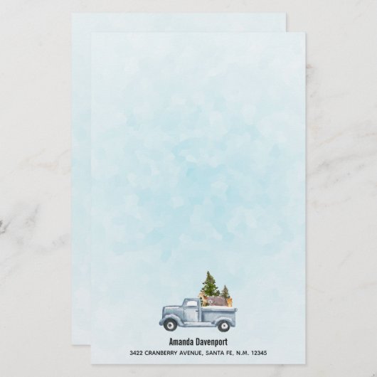 松の木と森の動物とクリスマストラック 便箋 (正面/裏面)