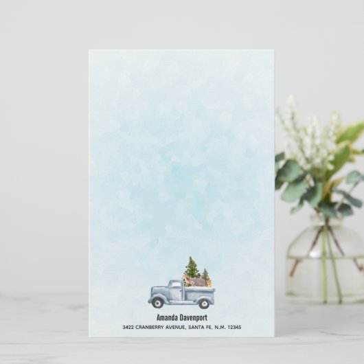 松の木と森の動物とクリスマストラック 便箋 (スタンド正面)