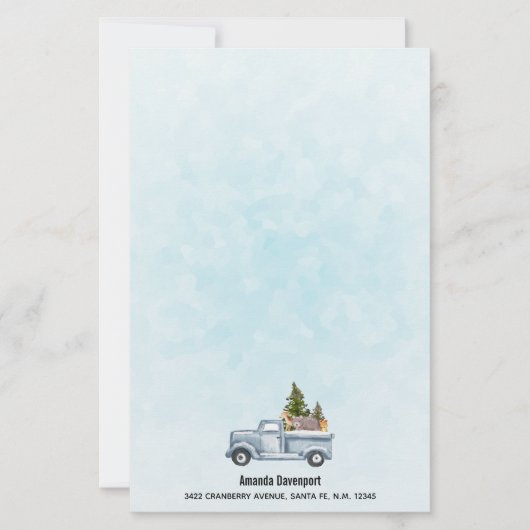 松の木と森の動物とクリスマストラック 便箋 (正面)