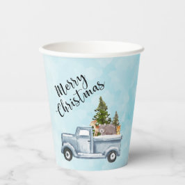 松の木と森の動物とクリスマストラック 紙コップ