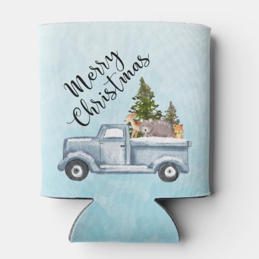 松の木と森の動物とクリスマストラック 缶クーラー (裏面)