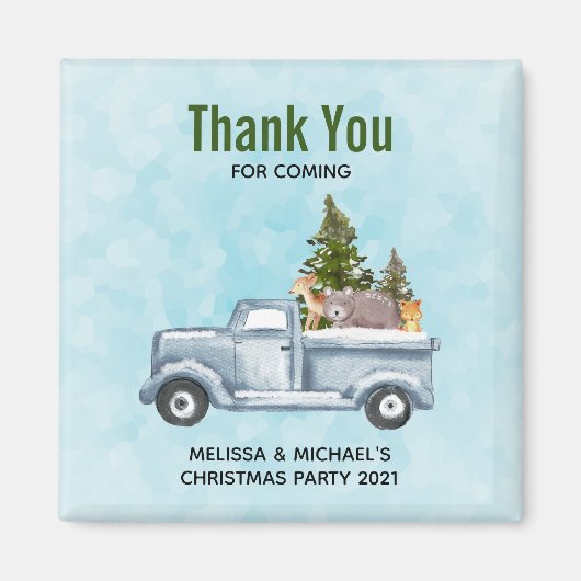 松の木と森の動物のクリスマス付きトラック マグネット (正面)