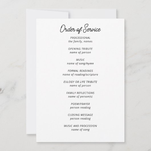 松の木と湖、追悼記念プログラム 招待状 (裏面)